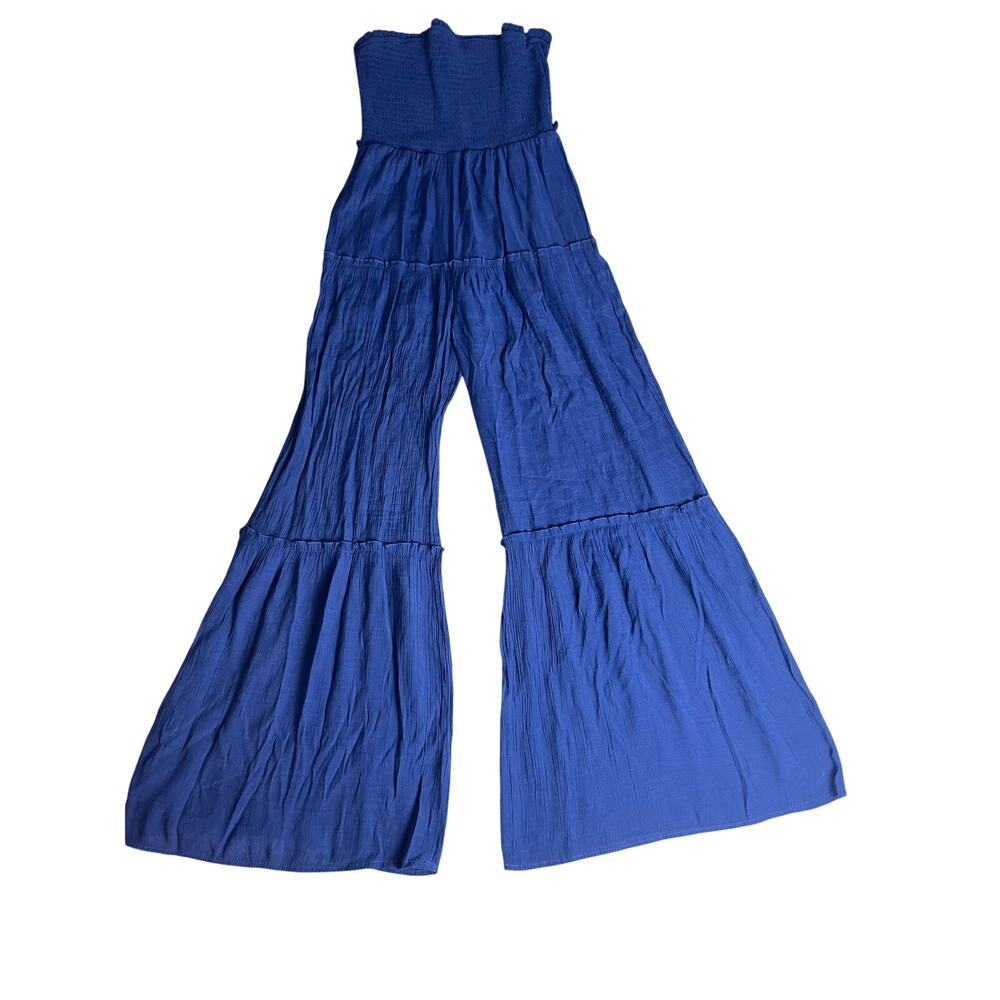 Love Tree Royal Blue Smocked Tiered Wide Leg Pants Women's Size M